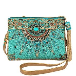 Mary Frances New Day Beaded Western Crossbody Handbag Mosaic Turquoise